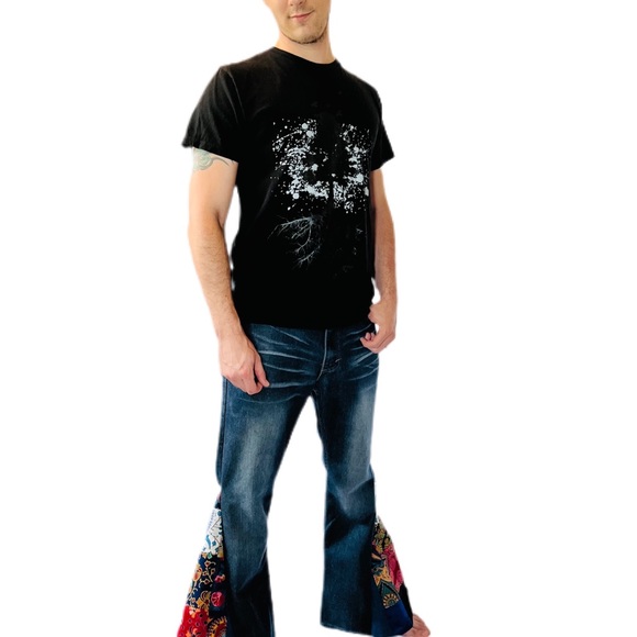 Handmade Patchwork Bell bottom Jeans Unisex Upcycled Mens Jeans - Picture 11 of 11